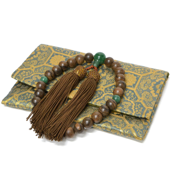 数珠と数珠袋のセット　シャム柿(翡翠入り)×蜀甲 1枚目の画像