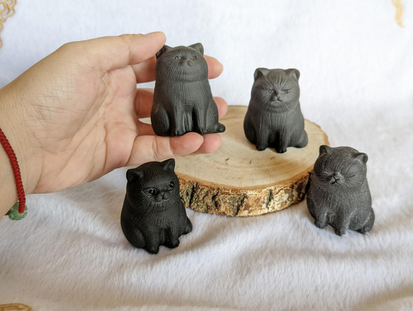 祝福されたぽっちゃり、超かわいい平らな顔の猫、天然の火山岩の彫刻の装飾品✺アップルNo.8デコレーションスタジオ 4枚目の画像