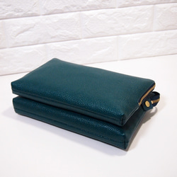 ★ハンドメイド★日本製★本革★お財布ポシェット★L字ファスナー・特大寸★斜め掛けショルダーバッグ★ブルーグリーン★スマホ 5枚目の画像