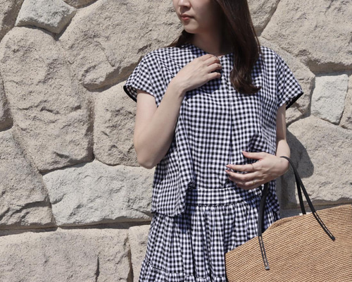 cloth＆cross⭐ギンガムチェック ブラウス 新品 cloth&cross ギンガムチェック リネン100% 半袖ブラウス 青