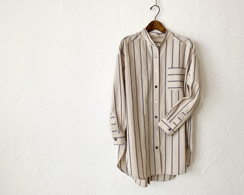 ベージュのロングストライプシャツ No.222 シャツ Mauve pink