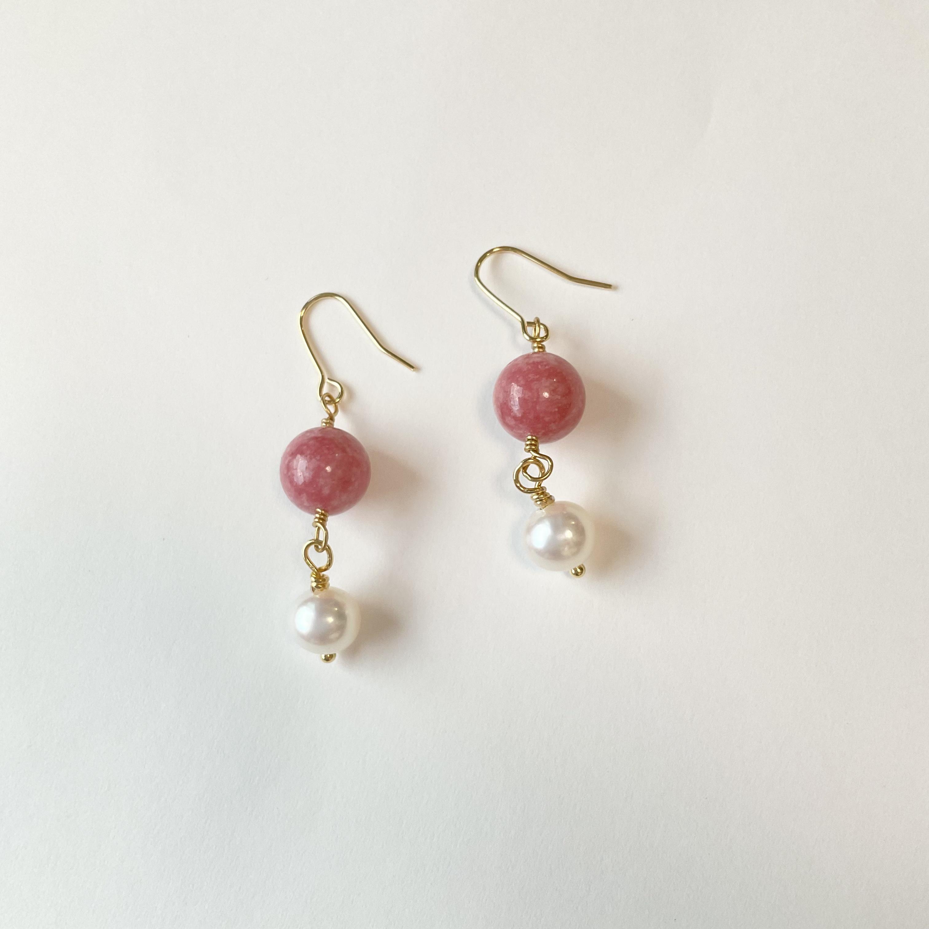 チューライトと淡水パールのロングピアス