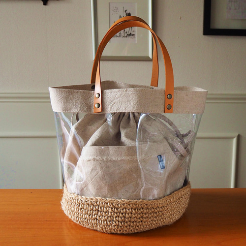 PVC クリアかごバッグ 本革持ち手 巾着バッグ beadsdenero 通販