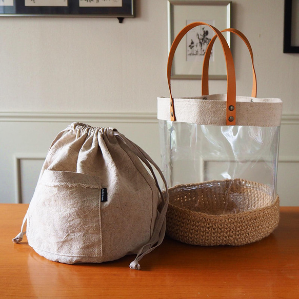 PVC クリアかごバッグ 本革持ち手 巾着バッグ beadsdenero 通販