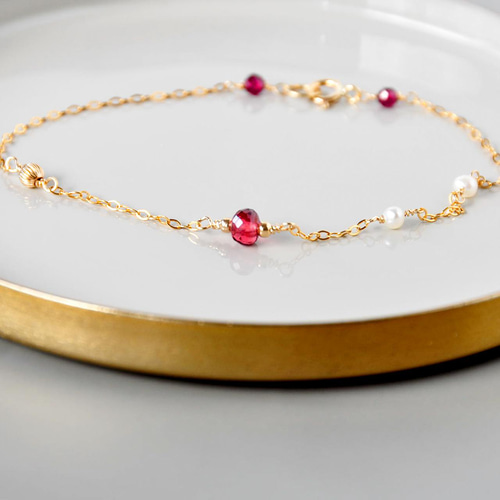 《1点限定》ロードナイト&ロードライトガーネット14kgfブレスレット 14kgf/1月バースストーンロードライトガーネットブレスレット