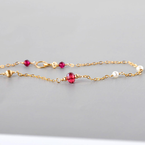 《1点限定》ロードナイト&ロードライトガーネット14kgfブレスレット 14kgf/1月バースストーンロードライトガーネットブレスレット