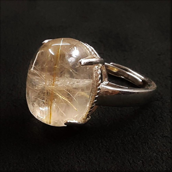 【鋭いルチルが魅力的】現品一点物 ゴールドルチルリング ＴＲｒ５ ９号〜フリーサイズ 金針水晶 シルバー925 指輪 9枚目の画像