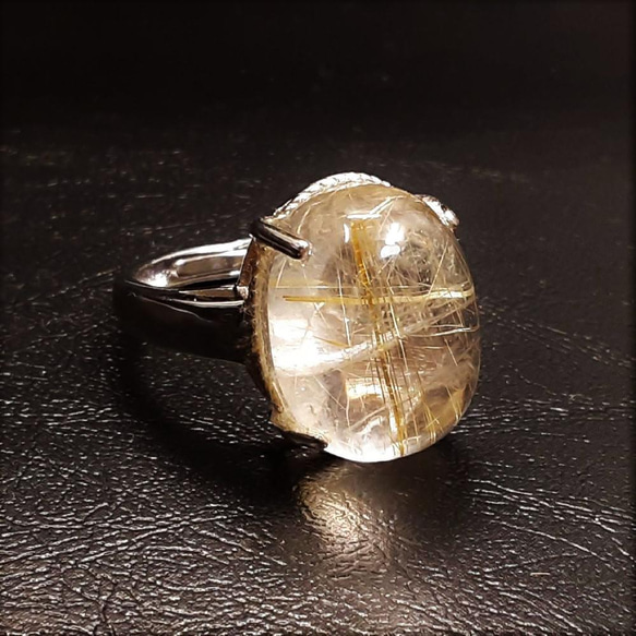 【鋭いルチルが魅力的】現品一点物 ゴールドルチルリング ＴＲｒ５ ９号〜フリーサイズ 金針水晶 シルバー925 指輪 2枚目の画像