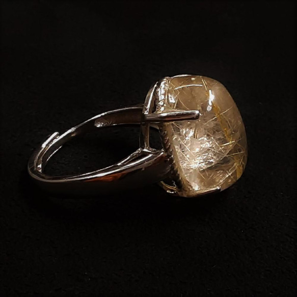 【鋭いルチルが魅力的】現品一点物 ゴールドルチルリング ＴＲｒ５ ９号〜フリーサイズ 金針水晶 シルバー925 指輪 12枚目の画像