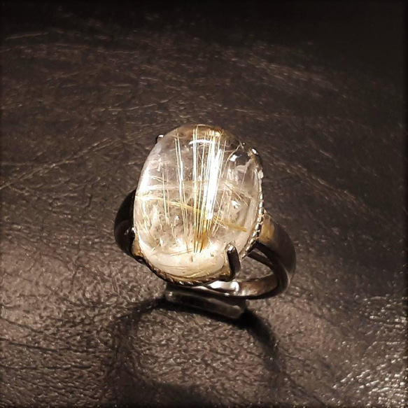 【鋭いルチルが魅力的】現品一点物 ゴールドルチルリング ＴＲｒ５ ９号〜フリーサイズ 金針水晶 シルバー925 指輪 19枚目の画像