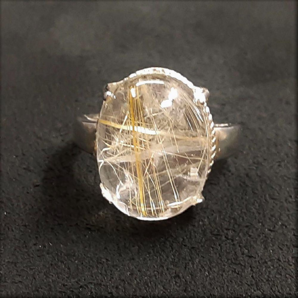【鋭いルチルが魅力的】現品一点物 ゴールドルチルリング ＴＲｒ５ ９号〜フリーサイズ 金針水晶 シルバー925 指輪 11枚目の画像