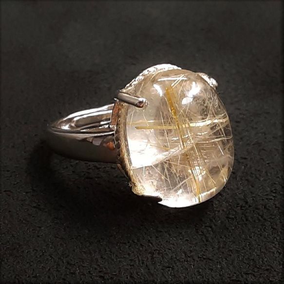 【鋭いルチルが魅力的】現品一点物 ゴールドルチルリング ＴＲｒ５ ９号〜フリーサイズ 金針水晶 シルバー925 指輪 10枚目の画像