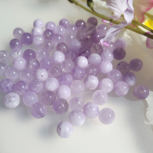 6～12mm ミルキーラベンダーアメジスト／ミルキーアメジスト 天然石丸