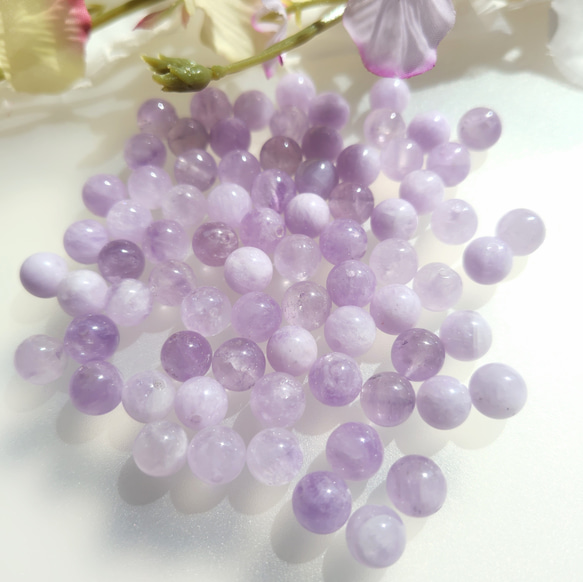 6～12mm ミルキーラベンダーアメジスト／ミルキーアメジスト 天然石丸