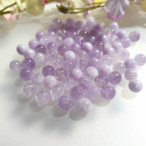 6～12mm ミルキーラベンダーアメジスト／ミルキーアメジスト 天然石丸
