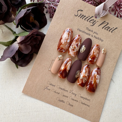 秋ネイル　ニュアンスネイル カフェオレ カフェラテ ネイルチップ ハンドメイド 111》カフェオレ カフェラテ バレンタイン ネイルチップ ニュアンス