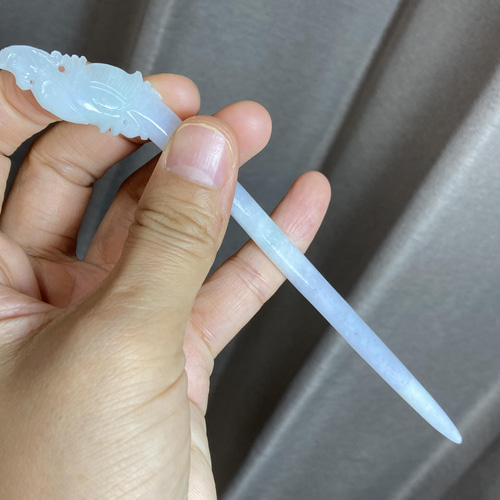 本翡翠かんざし　ミャンマー産　フィエニックス　無含浸　無着色　貴重品　一点物 Z67 簪 ミャンマー産 天然 A貨 本翡翠 1本 簪 ほうおう 鳳凰