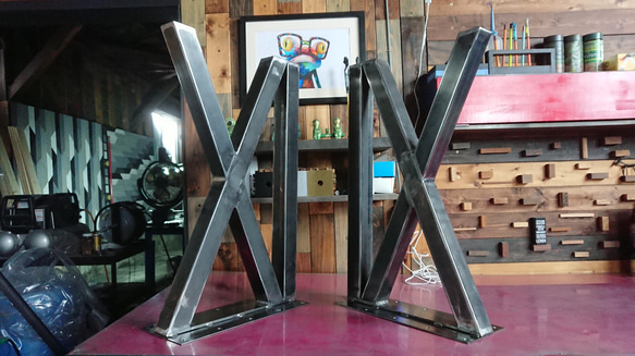 マットブラックでアイアンな極太鉄脚♪ 50×400×650mm □型 3脚 マットブラックでアイアンな極太鉄脚♪ 50×400×650mm Ⅺ型 2脚ver