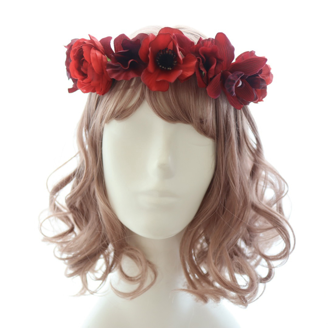 赤い還暦祝いの花冠＊洗練レッドで祝う60thアニバーサリー＊アネモネやローズの花かんむり