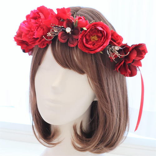 花冠・花かんむり 赤・赤色・還暦・還暦祝い ヘッドドレス・ヘア 花冠・花かんむり 赤・赤色・還暦・還暦祝い ヘッドドレス・ヘア