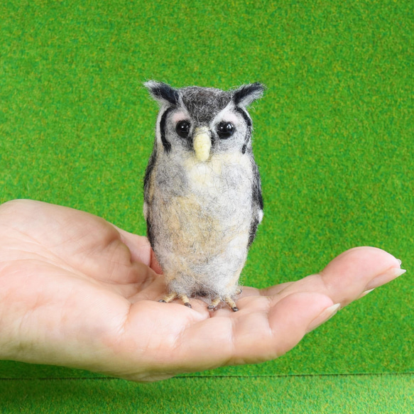プレゼントとまり木付き！】羊毛置物ふくろうさん【種類: クロ 