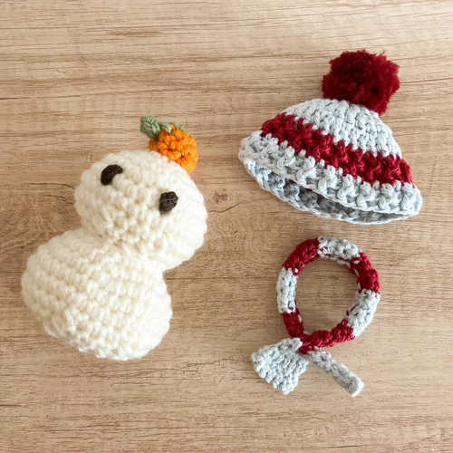 2way】雪だるま鏡餅のあみぐるみ 3点セット 水色×赤 あみぐるみ