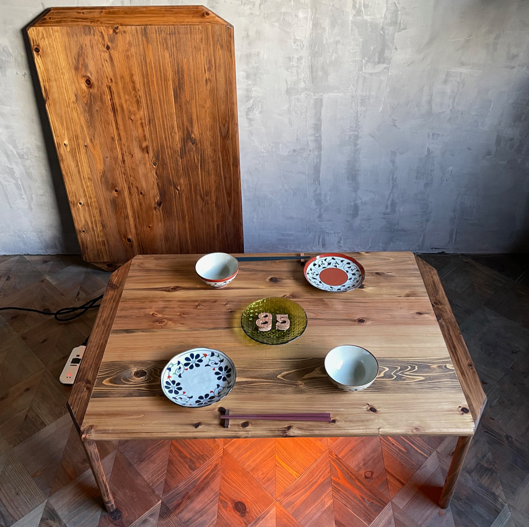 【こたつ】90×60cm　天板付き　癒されるちゃぶ台ローテーブル 無垢 オイル仕上げ　【サイズオーダー可能】