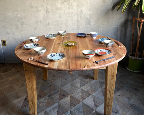 無垢材 円形テーブル 送料無料】ケヤキ一枚板円形ダイニングテーブル オイルフィニッシュ