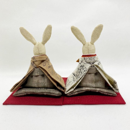 鳥獣戯画柄のお着物のうさぎ雛 (雛人形.お雛様.おひな様) ひな人形・雛