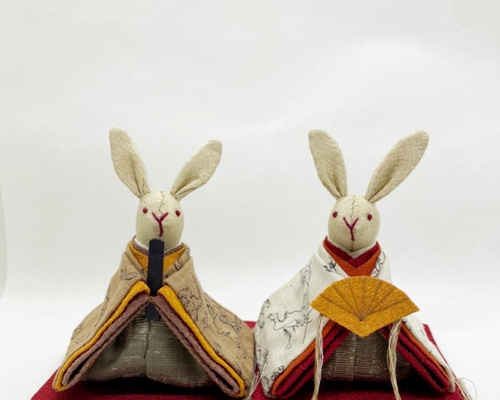 鳥獣戯画柄のお着物のうさぎ雛 (雛人形.お雛様.おひな様) ひな人形・雛