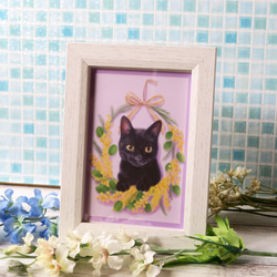 フレーム付きポストカード〈黒猫とミモザ〉 3枚目の画像