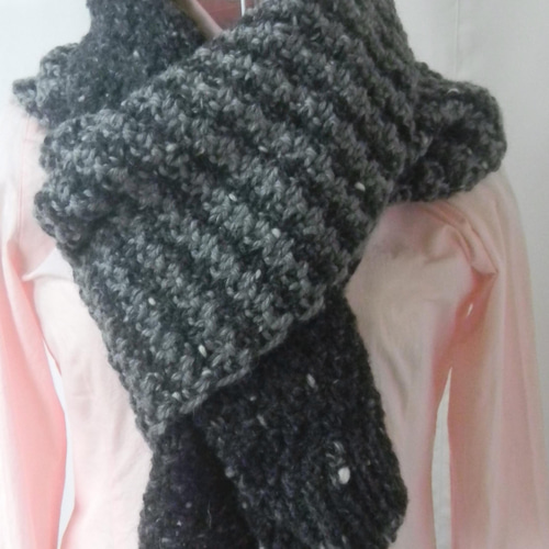 手編み＊ マフラー 濃淡グレーしましま 長め マフラー さと 通販