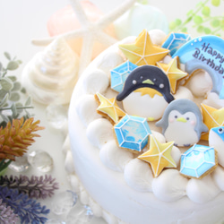 【アイシングクッキー】　ペンギン　夏　氷　誕生日ケーキ　ケーキトッパー 2枚目の画像