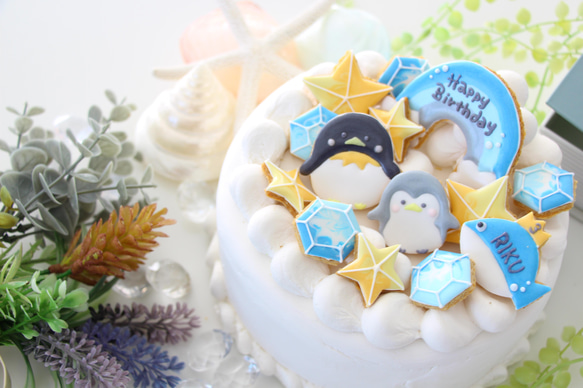 【アイシングクッキー】　ペンギン　夏　氷　誕生日ケーキ　ケーキトッパー 2枚目の画像