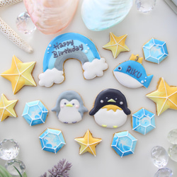 【アイシングクッキー】　ペンギン　夏　氷　誕生日ケーキ　ケーキトッパー 1枚目の画像