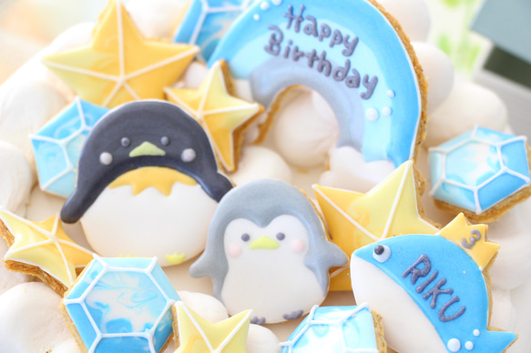 【アイシングクッキー】　ペンギン　夏　氷　誕生日ケーキ　ケーキトッパー 8枚目の画像