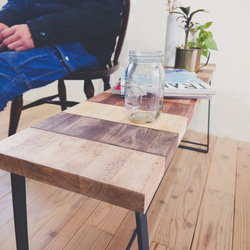 アイアン脚のベンチ　キャンプ　サイドテーブル　２人掛け　観葉植物　ラバーウッド　店舗に最適 5枚目の画像