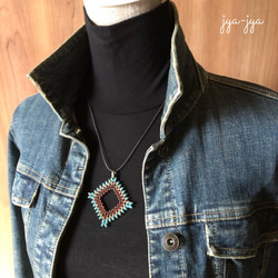 beads necklace - turquoise rhombus 2枚目の画像