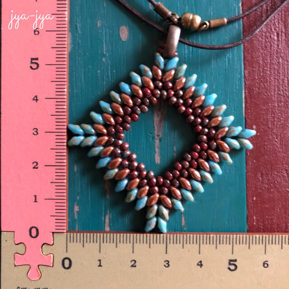 beads necklace - turquoise rhombus 3枚目の画像
