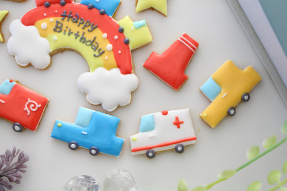 【アイシングクッキー】　誕生日　ケーキトッパー　ミニカー　車　男の子 6枚目の画像