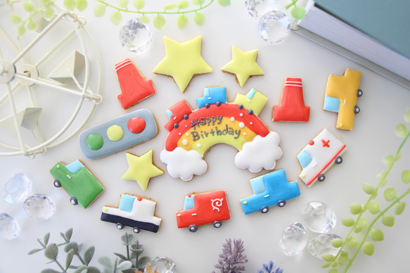 【アイシングクッキー】　誕生日　ケーキトッパー　ミニカー　車　男の子 10枚目の画像