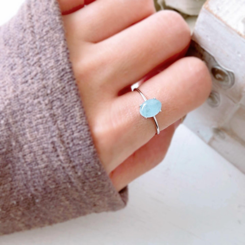 ナミビア産アクアマリンAAA silver925製リング 8×6mm 7/9/11/13