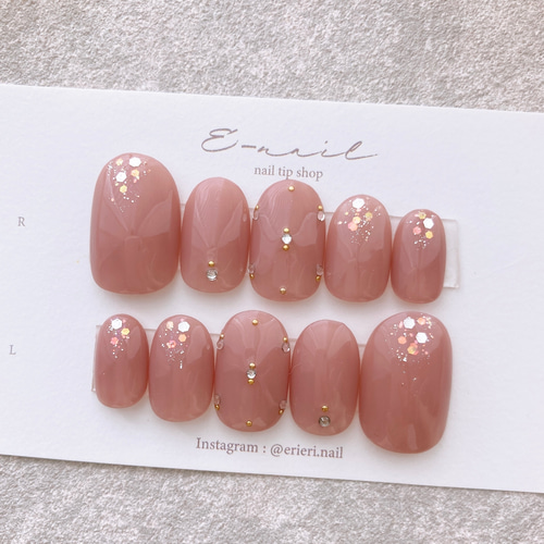 サイズオーダー♡ クリアフレンチワンホンネイルチップ ピンクベージュ  
