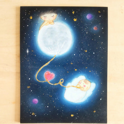 オイルパステル画　月夜のうさぎたち　ご予約品 ママとお月様 新たな命 赤ちゃんこんにちわ！オイルパステル【原画