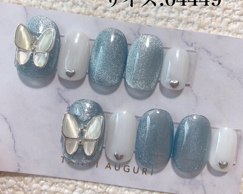 ネイルチップ オーダー マグネット ミラー フレンチ 韓国 夏 蝶々 ネイルチップ オーダー マグネット ミラー フレンチ 韓国 夏