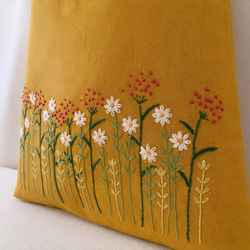 【ハンドバッグ】草花手刺繍･綿麻ハンドバッグ･マスタード色【くが屋】 3枚目の画像