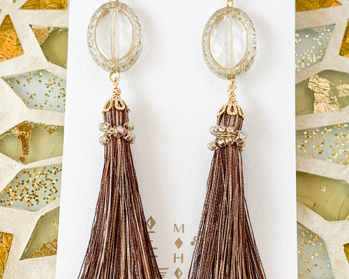 再販】タッセルピアス／イヤリング ブラウン ピアス（フック
