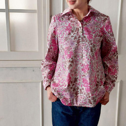 【送料無料】リバティ　Ａライン　ブラウス　長袖　エドナ　ピンク系　シャツ　洋服　綿　Mサイズ　LIBERTY 2枚目の画像