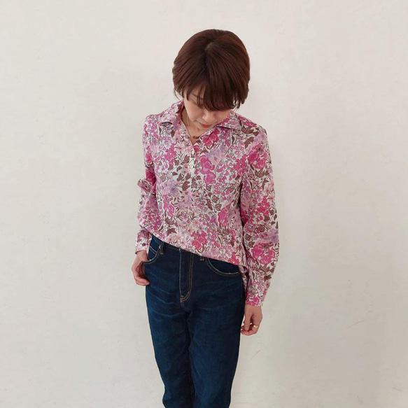 【送料無料】リバティ　Ａライン　ブラウス　長袖　エドナ　ピンク系　シャツ　洋服　綿　Mサイズ　LIBERTY 10枚目の画像