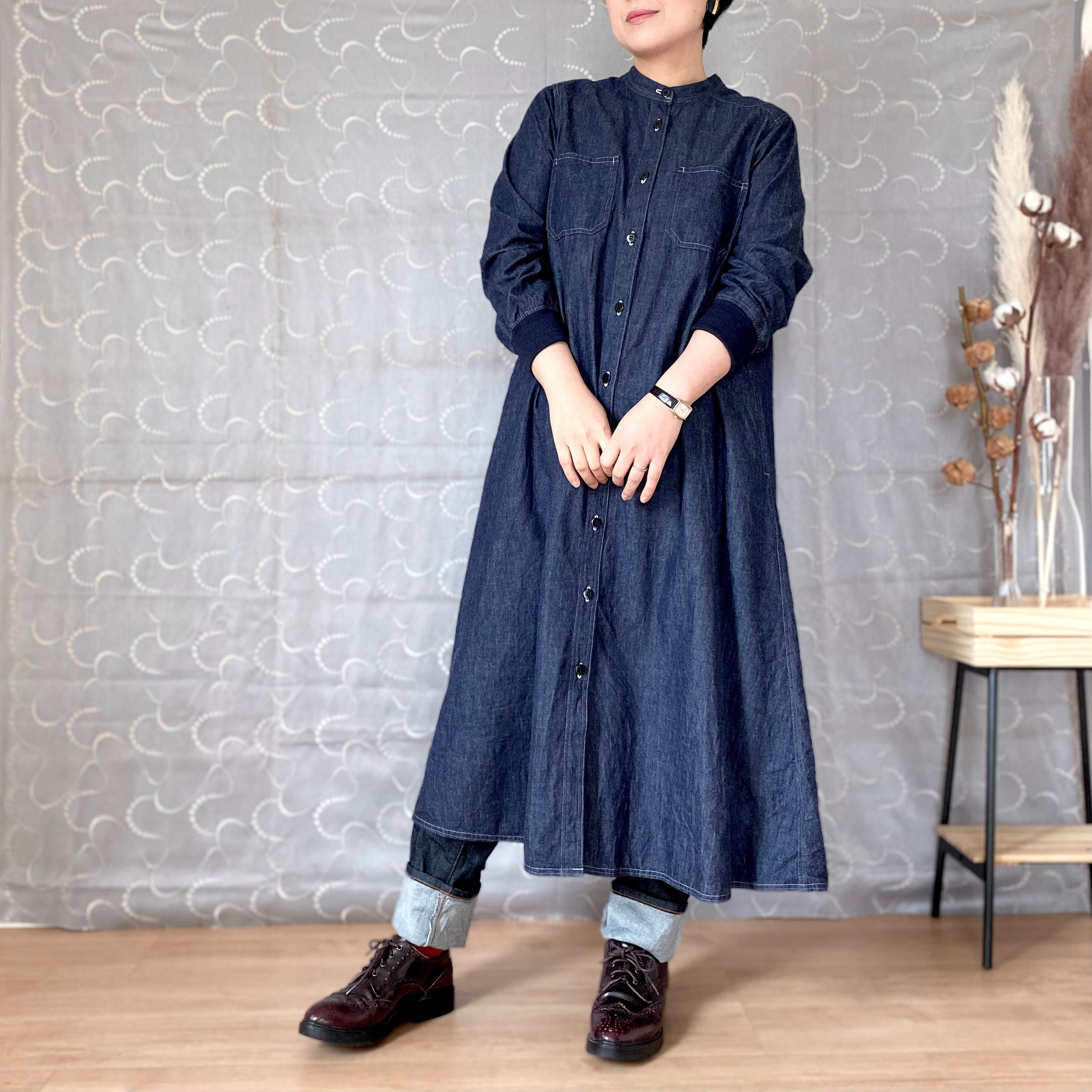 春の羽織りにも◎経年変化を楽しむ＊二色ステッチのデニムワンピース〈ネイビー〉旅行 お出かけ 2way 春ワンピース